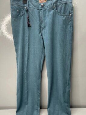 Marco Pescarolo Mens Pants Turquoise Blue Size US 40 Wool 5 Pocket